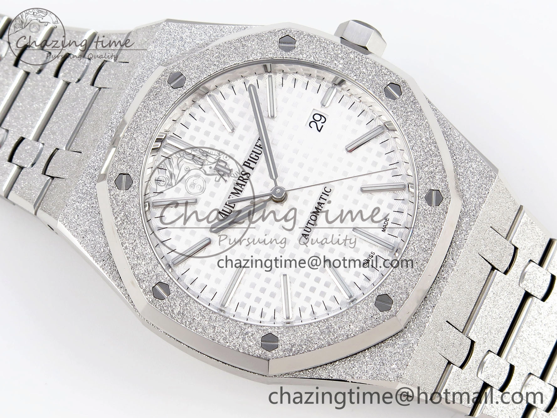 Royal Oak 41mm Frosted SS APSF 1:1 Best Edition White Textured Dial on SS Bracelet SA3120 Super Clone Unique 4575