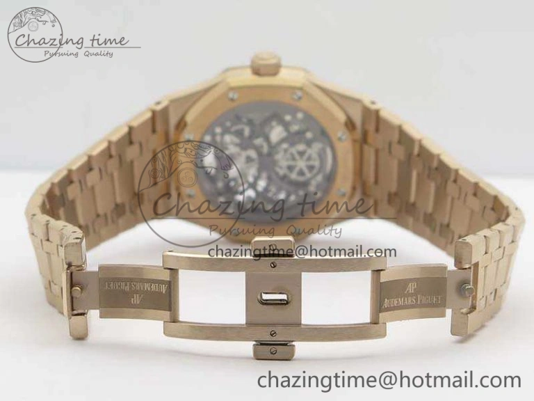 Royal Oak 41mm RG CY Best Edition Skeleton Dial On RG Bracelet FLYING TOURBY (Free Leather Strap) TopPick 4988
