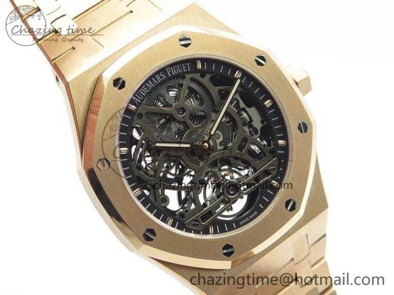 Royal Oak 41mm RG CY Best Edition Skeleton Dial On RG Bracelet FLYING TOURBY (Free Leather Strap) TopPick 4988
