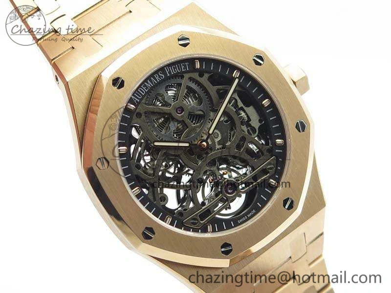 Royal Oak 41mm RG CY Best Edition Skeleton Dial On RG Bracelet FLYING TOURBY (Free Leather Strap) TopPick 4988