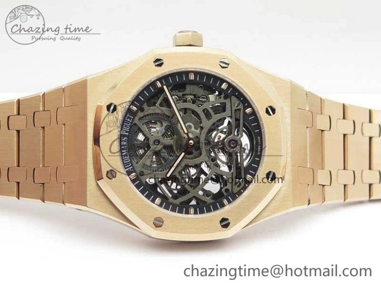 Royal Oak 41mm RG CY Best Edition Skeleton Dial On RG Bracelet FLYING TOURBY (Free Leather Strap) TopPick 4988