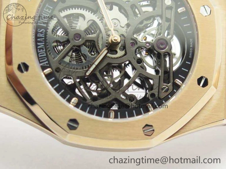 Royal Oak 41mm RG CY Best Edition Skeleton Dial On RG Bracelet FLYING TOURBY (Free Leather Strap) TopPick 4988
