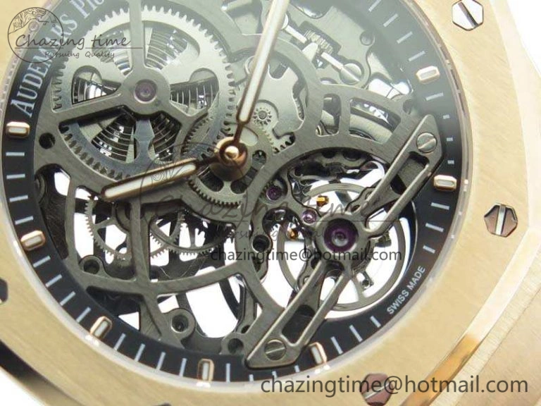 Royal Oak 41mm RG CY Best Edition Skeleton Dial On RG Bracelet FLYING TOURBY (Free Leather Strap) TopPick 4988