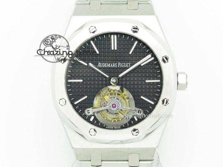 TopPick Royal Oak 41mm Tourbillon SS Black Dial on SS Bracelet 5148