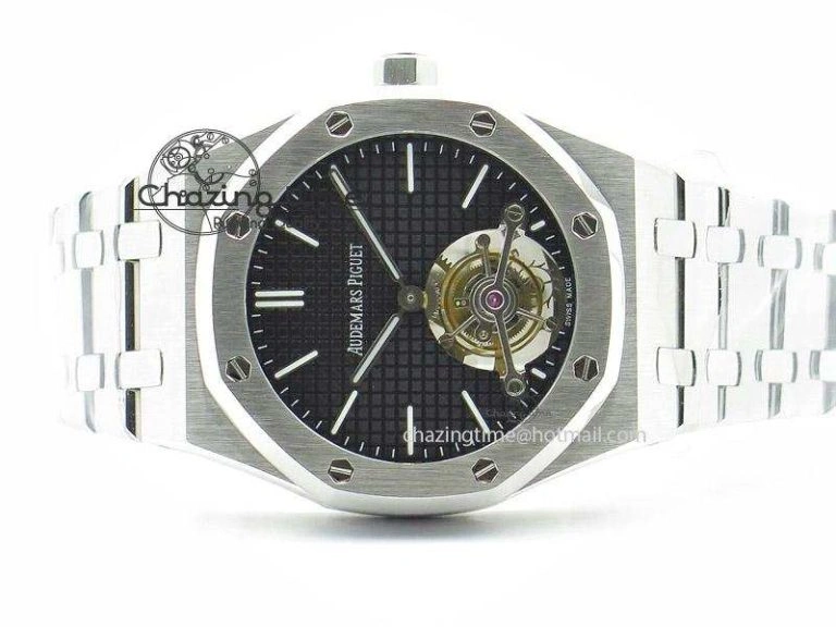 TopPick Royal Oak 41mm Tourbillon SS Black Dial on SS Bracelet 5148