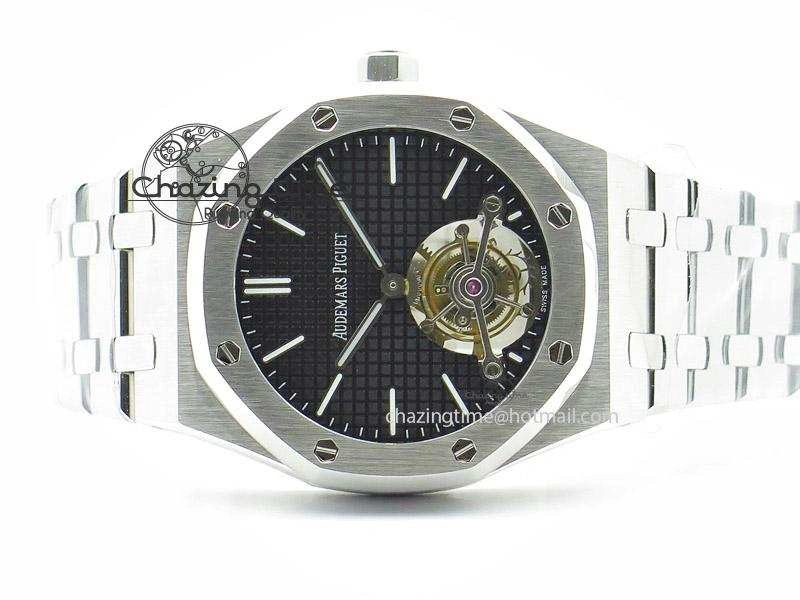 TopPick Royal Oak 41mm Tourbillon SS Black Dial on SS Bracelet 5148