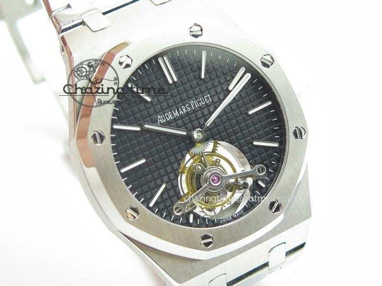 TopPick Royal Oak 41mm Tourbillon SS Black Dial on SS Bracelet 5148
