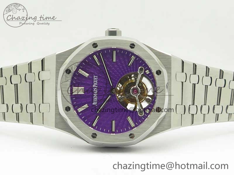 Royal Oak 41mm Tourbillon SS R8 Best Edition Purple Dial on SS Bracelet Casual 4940