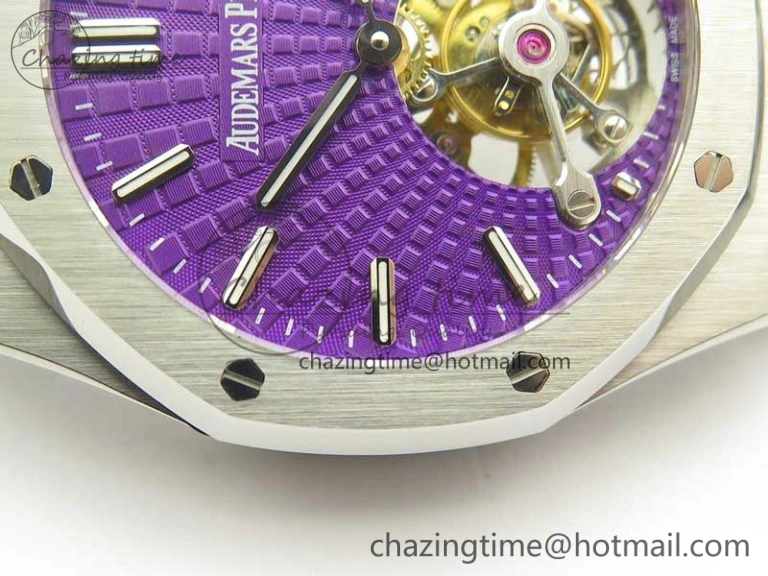 Royal Oak 41mm Tourbillon SS R8 Best Edition Purple Dial on SS Bracelet Casual 4940
