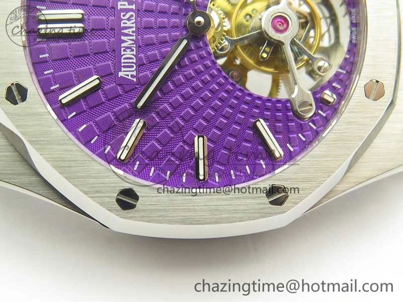 Royal Oak 41mm Tourbillon SS R8 Best Edition Purple Dial on SS Bracelet Casual 4940
