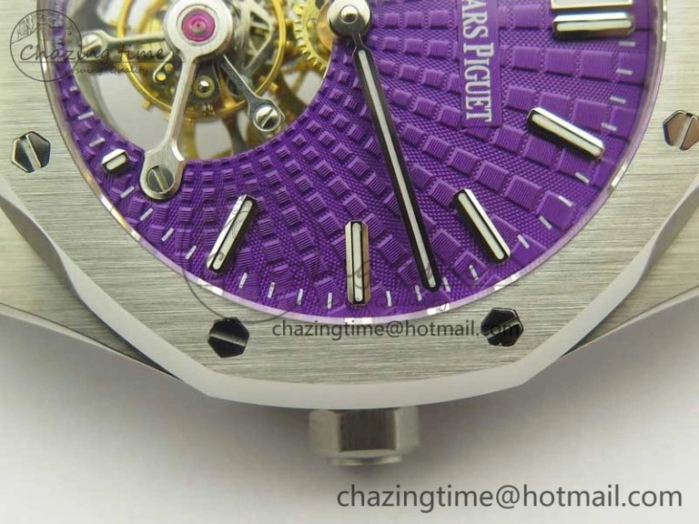 Royal Oak 41mm Tourbillon SS R8 Best Edition Purple Dial on SS Bracelet Casual 4940