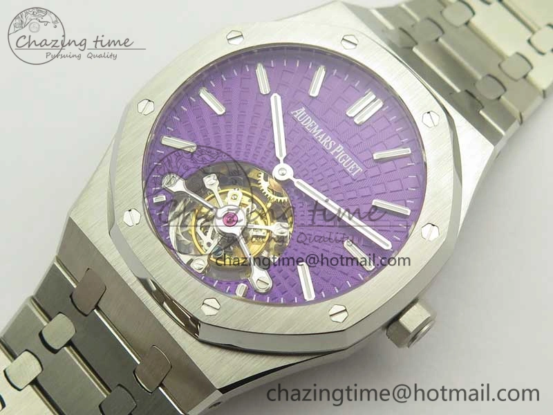 Royal Oak 41mm Tourbillon SS R8 Best Edition Purple Dial on SS Bracelet Casual 4940