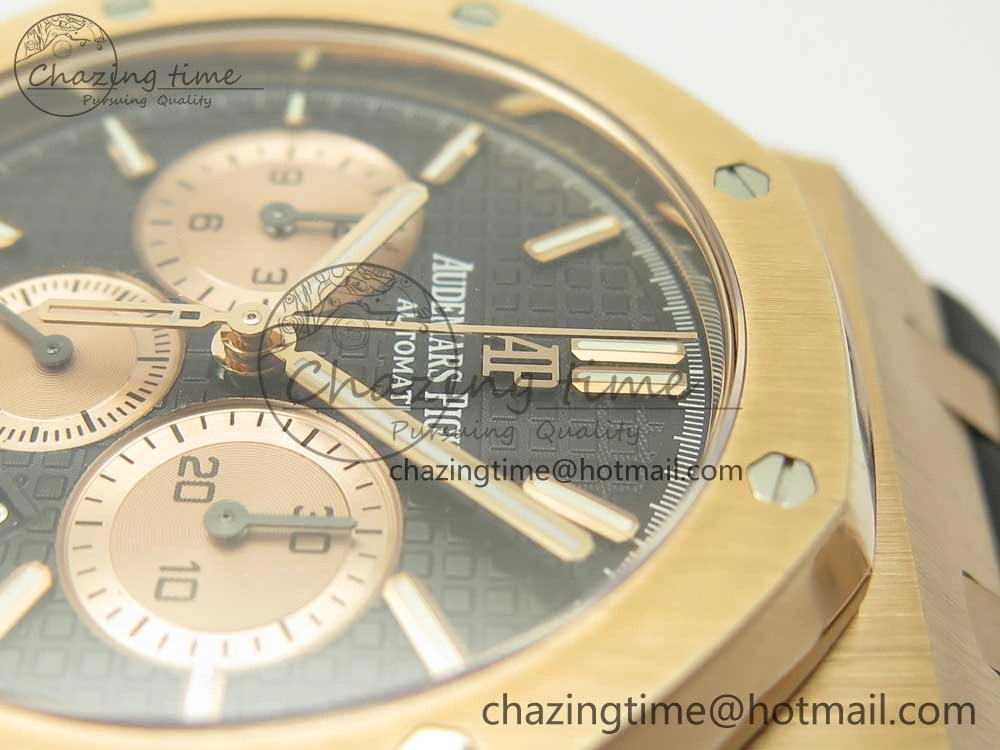 Compact Royal Oak Chrono 26331ST RG OMF 1:1 Best Edition Black Dial on Black Leather Strap A7750(Free Rubber Strap) 4884