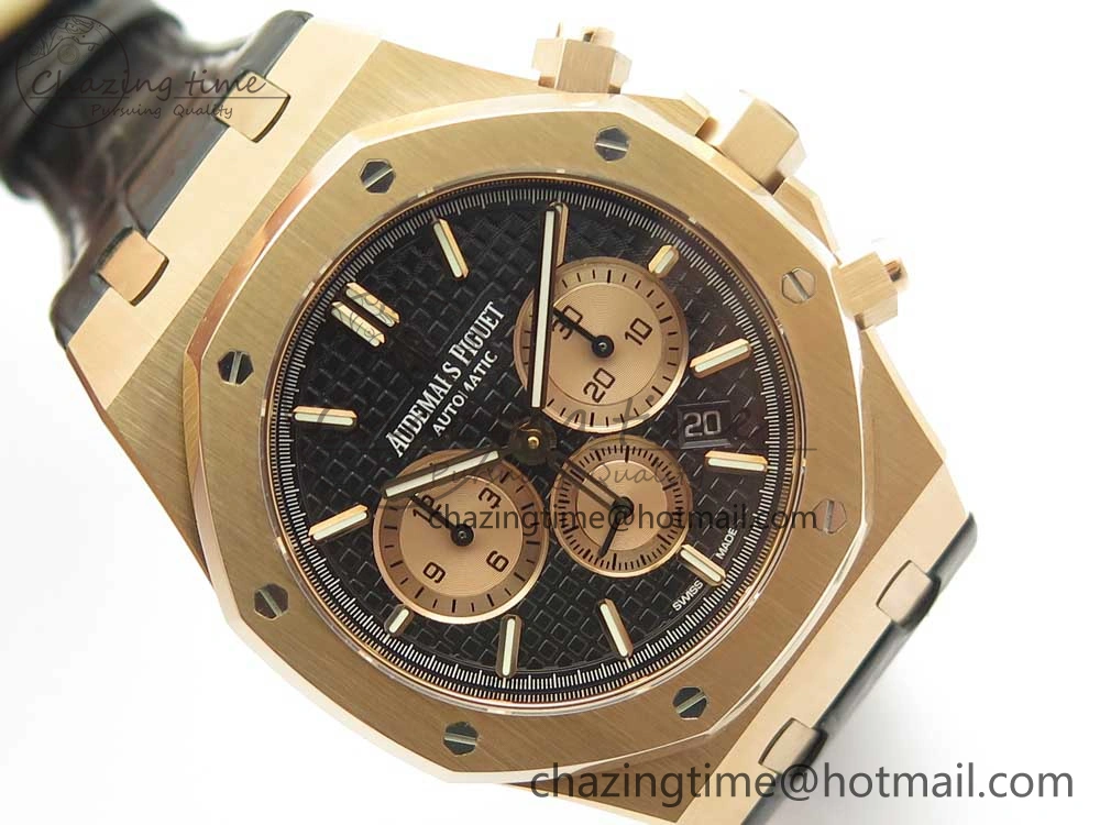 Compact Royal Oak Chrono 26331ST RG OMF 1:1 Best Edition Black Dial on Black Leather Strap A7750(Free Rubber Strap) 4884