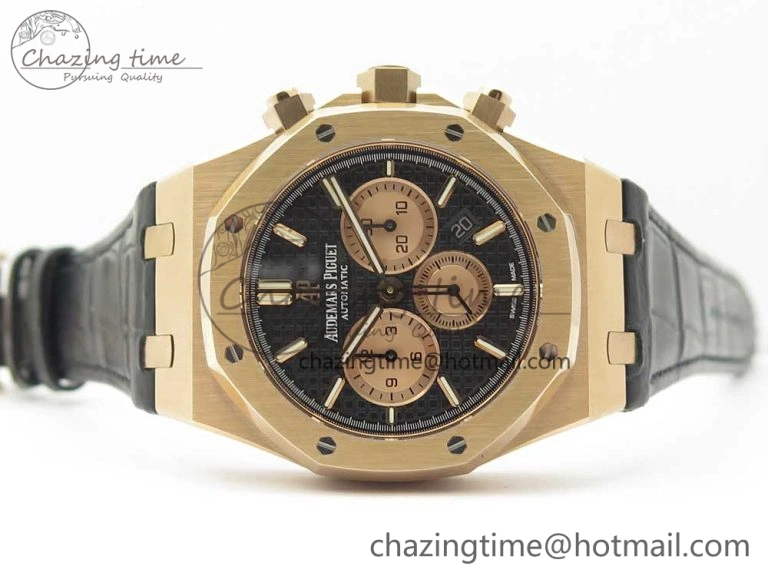 Compact Royal Oak Chrono 26331ST RG OMF 1:1 Best Edition Black Dial on Black Leather Strap A7750(Free Rubber Strap) 4884