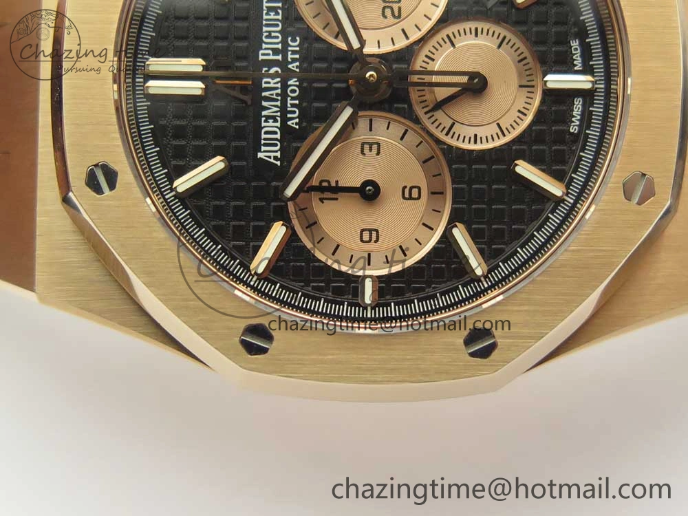 Compact Royal Oak Chrono 26331ST RG OMF 1:1 Best Edition Black Dial on Black Leather Strap A7750(Free Rubber Strap) 4884