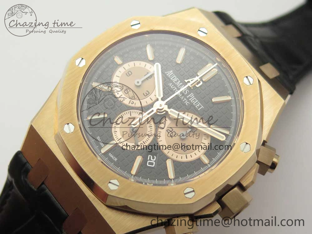 Compact Royal Oak Chrono 26331ST RG OMF 1:1 Best Edition Black Dial on Black Leather Strap A7750(Free Rubber Strap) 4884