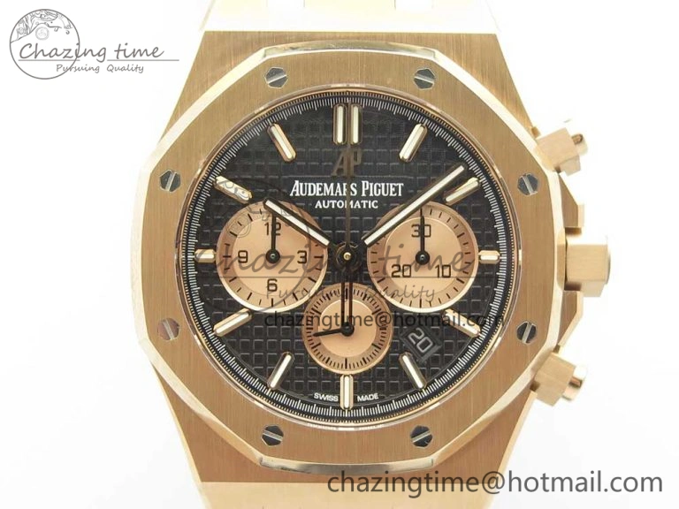 Compact Royal Oak Chrono 26331ST RG OMF 1:1 Best Edition Black Dial on Black Leather Strap A7750(Free Rubber Strap) 4884
