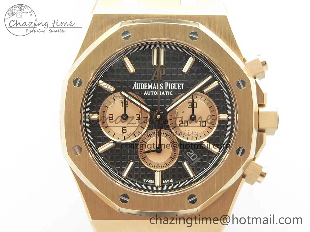Compact Royal Oak Chrono 26331ST RG OMF 1:1 Best Edition Black Dial on Black Leather Strap A7750(Free Rubber Strap) 4884