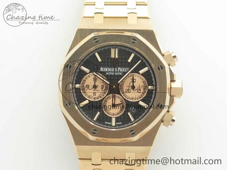 Lightweight Royal Oak Chrono 26331ST RG OMF 1:1 Best Edition Black Gold Dial on SS Bracelet A 4909
