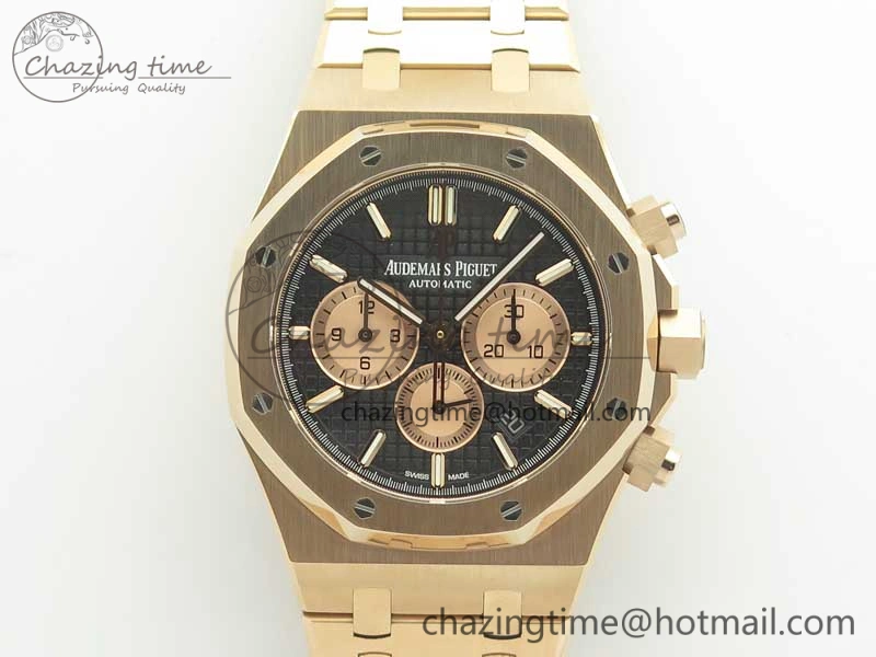 Lightweight Royal Oak Chrono 26331ST RG OMF 1:1 Best Edition Black Gold Dial on SS Bracelet A 4909