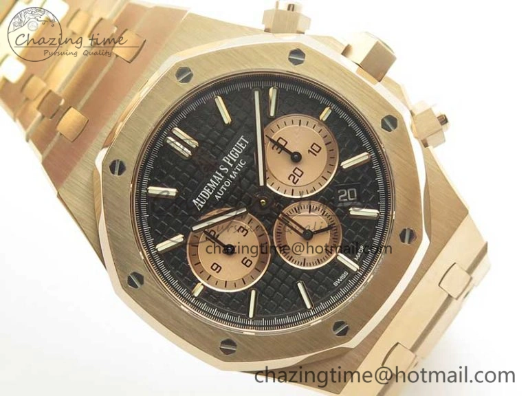 Lightweight Royal Oak Chrono 26331ST RG OMF 1:1 Best Edition Black Gold Dial on SS Bracelet A 4909