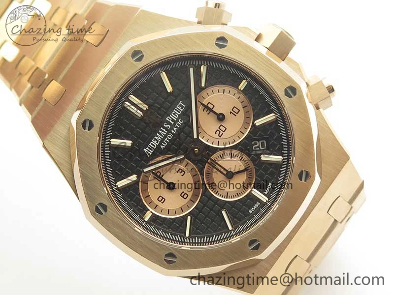 Lightweight Royal Oak Chrono 26331ST RG OMF 1:1 Best Edition Black Gold Dial on SS Bracelet A 4909