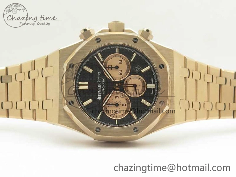 Lightweight Royal Oak Chrono 26331ST RG OMF 1:1 Best Edition Black Gold Dial on SS Bracelet A 4909