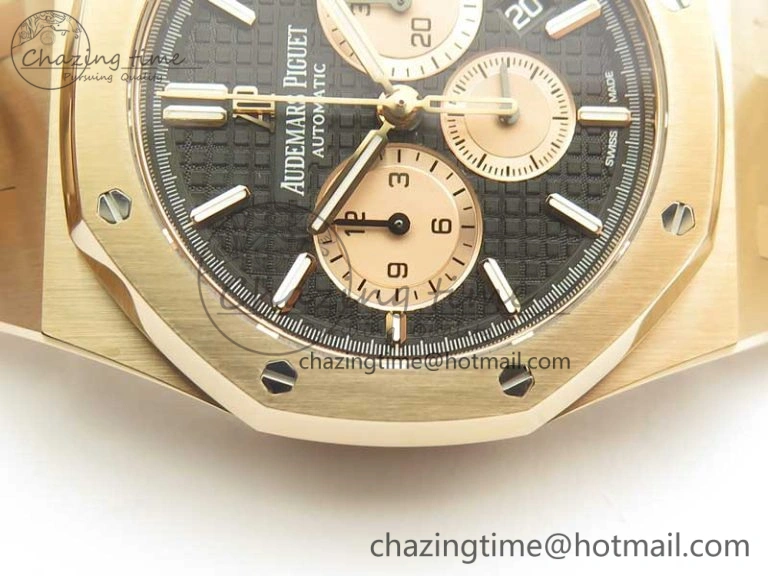 Lightweight Royal Oak Chrono 26331ST RG OMF 1:1 Best Edition Black Gold Dial on SS Bracelet A 4909