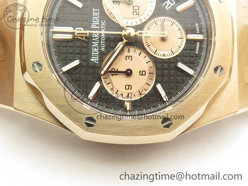 Lightweight Royal Oak Chrono 26331ST RG OMF 1:1 Best Edition Black Gold Dial on SS Bracelet A 4909