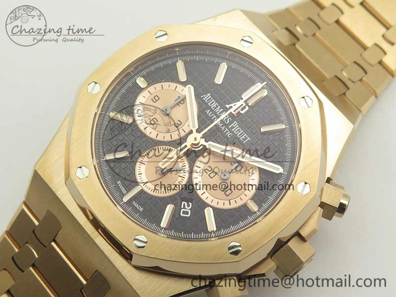 Lightweight Royal Oak Chrono 26331ST RG OMF 1:1 Best Edition Black Gold Dial on SS Bracelet A 4909