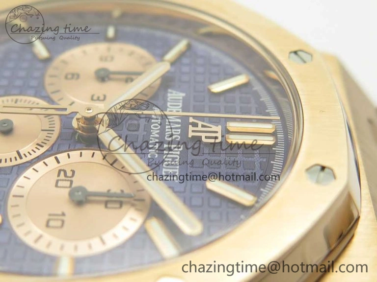 Royal Oak Chrono 26331ST RG OMF 1:1 Best Edition Blue Dial on Blue Leather Strap A7750(Free Rubber Strap) Upgraded 4883