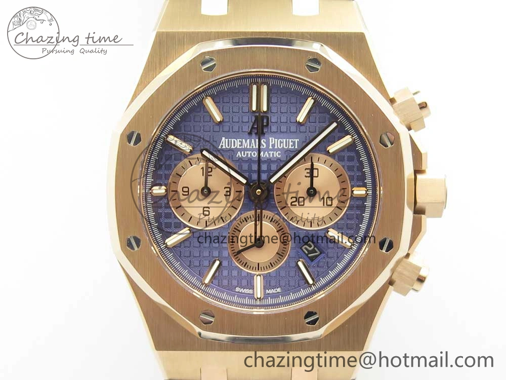 Royal Oak Chrono 26331ST RG OMF 1:1 Best Edition Blue Dial on Blue Leather Strap A7750(Free Rubber Strap) Upgraded 4883