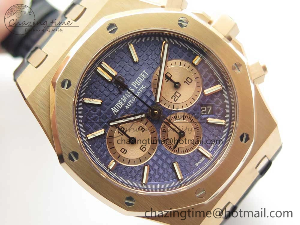 Royal Oak Chrono 26331ST RG OMF 1:1 Best Edition Blue Dial on Blue Leather Strap A7750(Free Rubber Strap) Upgraded 4883