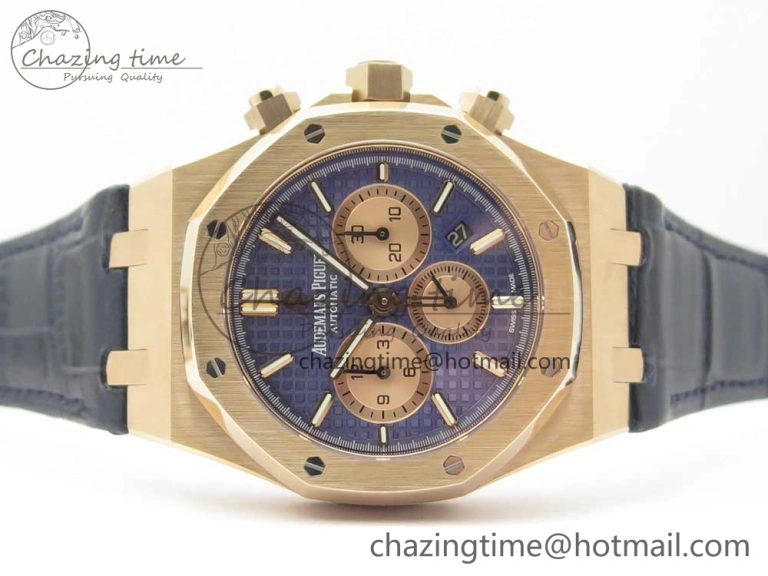 Royal Oak Chrono 26331ST RG OMF 1:1 Best Edition Blue Dial on Blue Leather Strap A7750(Free Rubber Strap) Upgraded 4883
