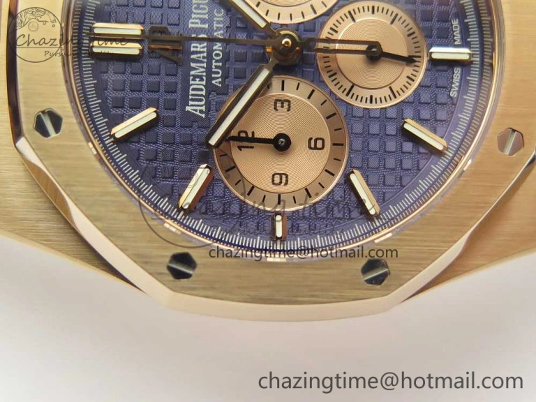 Royal Oak Chrono 26331ST RG OMF 1:1 Best Edition Blue Dial on Blue Leather Strap A7750(Free Rubber Strap) Upgraded 4883