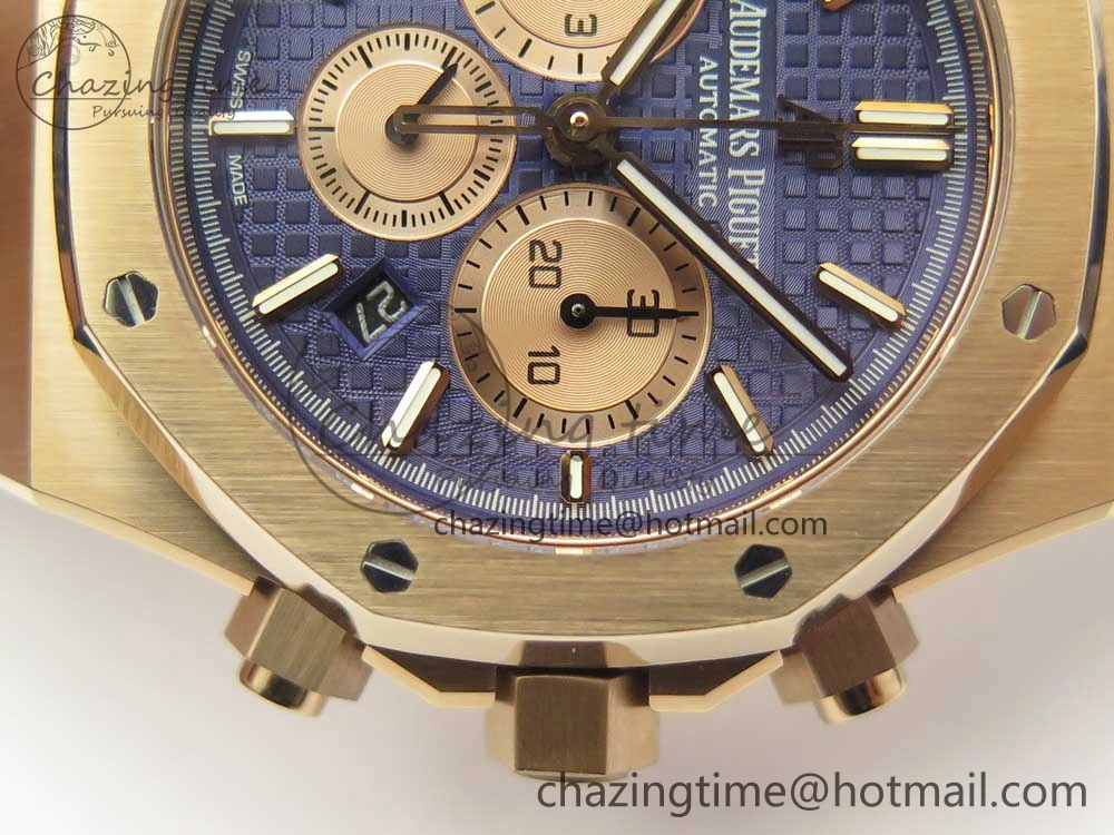 Royal Oak Chrono 26331ST RG OMF 1:1 Best Edition Blue Dial on Blue Leather Strap A7750(Free Rubber Strap) Upgraded 4883