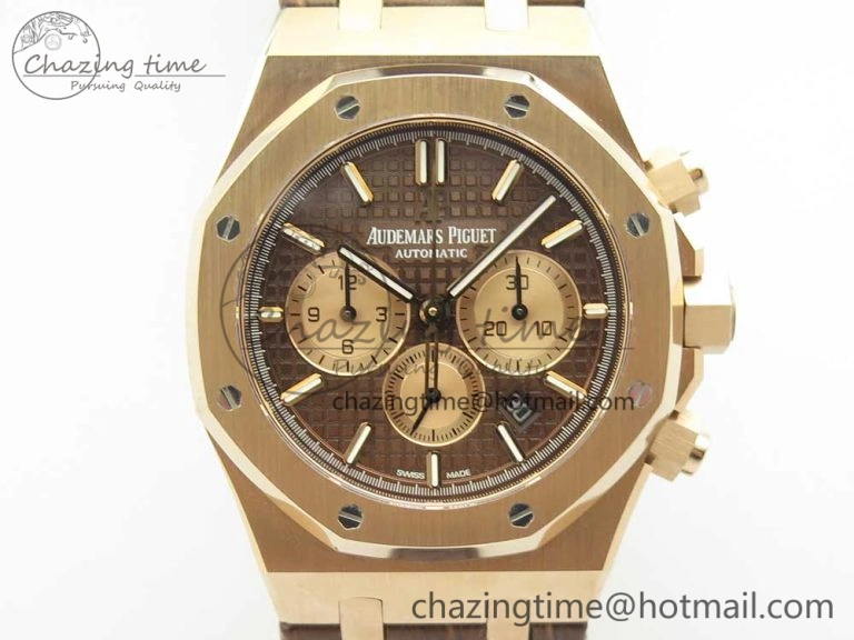 Lightweight Royal Oak Chrono 26331ST RG OMF 1:1 Best Edition Brown Dial on Brown Leather Strap A7750(Free Rubber Strap) 4882