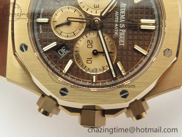 Lightweight Royal Oak Chrono 26331ST RG OMF 1:1 Best Edition Brown Dial on Brown Leather Strap A7750(Free Rubber Strap) 4882