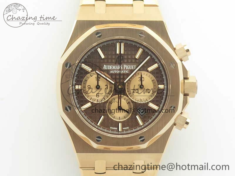 Minimalist Royal Oak Chrono 26331ST RG OMF 1:1 Best Edition Brown Gold Dial on SS Bracelet A 4908