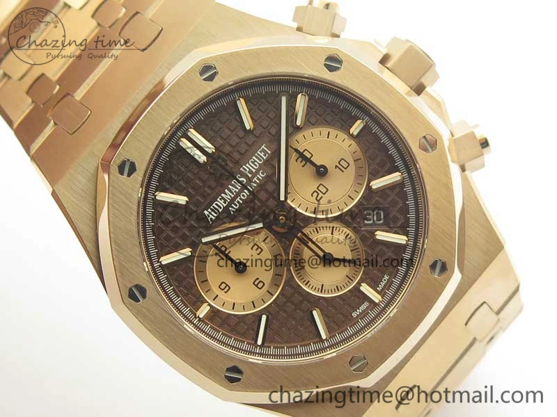 Minimalist Royal Oak Chrono 26331ST RG OMF 1:1 Best Edition Brown Gold Dial on SS Bracelet A 4908