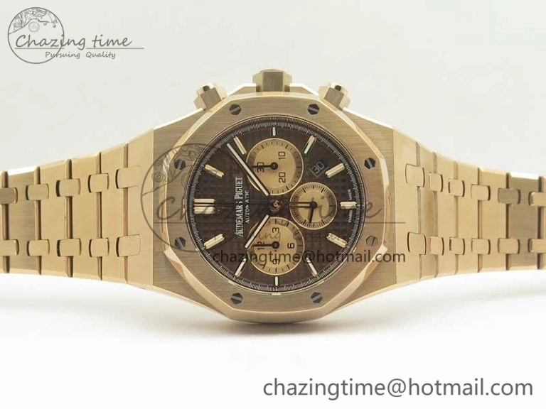 Minimalist Royal Oak Chrono 26331ST RG OMF 1:1 Best Edition Brown Gold Dial on SS Bracelet A 4908