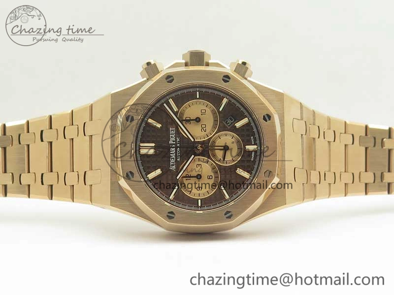 Minimalist Royal Oak Chrono 26331ST RG OMF 1:1 Best Edition Brown Gold Dial on SS Bracelet A 4908