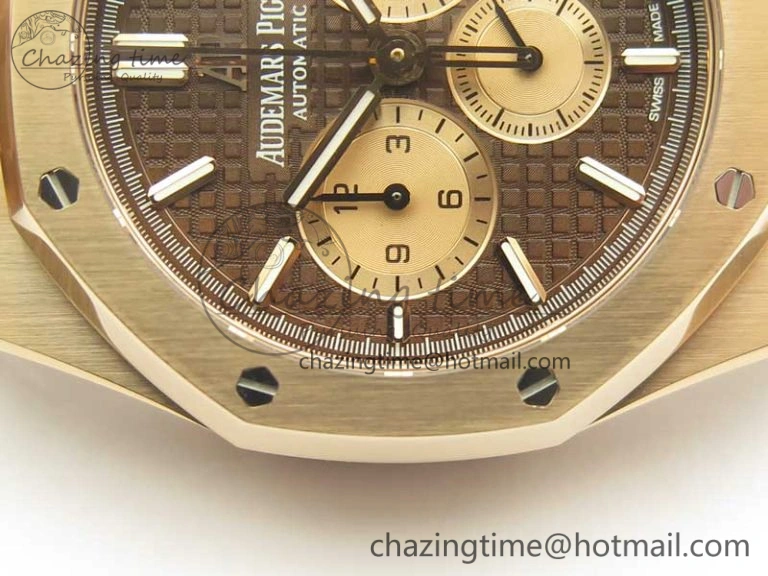 Minimalist Royal Oak Chrono 26331ST RG OMF 1:1 Best Edition Brown Gold Dial on SS Bracelet A 4908