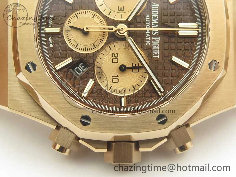 Minimalist Royal Oak Chrono 26331ST RG OMF 1:1 Best Edition Brown Gold Dial on SS Bracelet A 4908