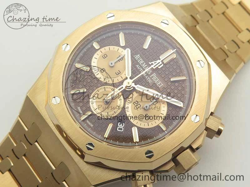 Minimalist Royal Oak Chrono 26331ST RG OMF 1:1 Best Edition Brown Gold Dial on SS Bracelet A 4908