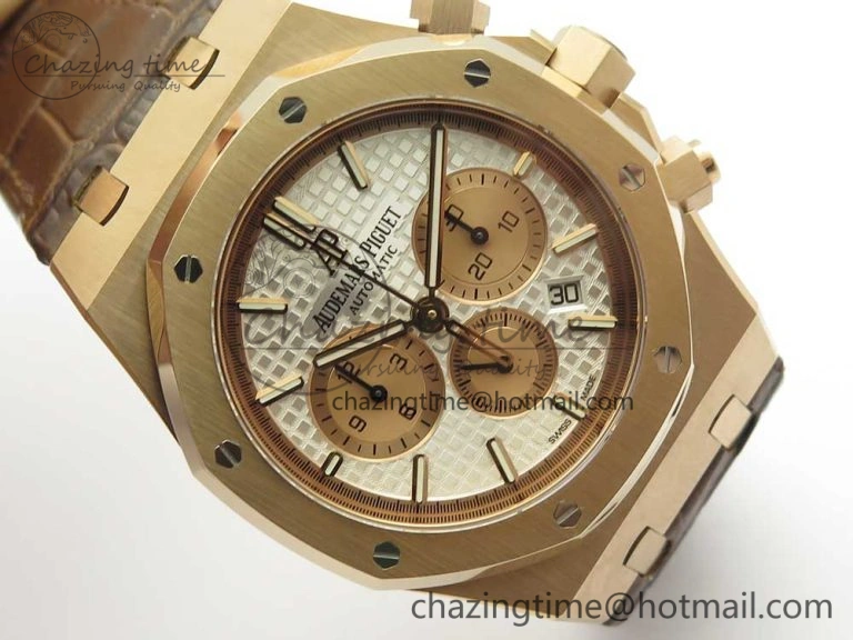 Royal Oak Chrono 26331ST RG OMF 1:1 Best Edition White dial on Brown Leather Strap A7750(Free Rubber Strap) UrbanChic 4885