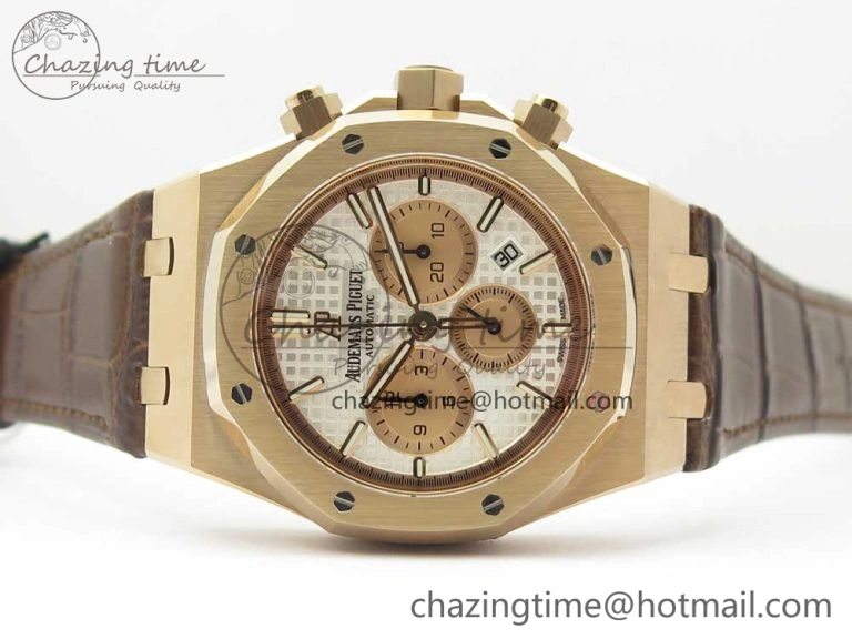 Royal Oak Chrono 26331ST RG OMF 1:1 Best Edition White dial on Brown Leather Strap A7750(Free Rubber Strap) UrbanChic 4885