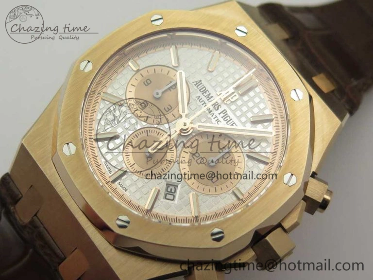 Royal Oak Chrono 26331ST RG OMF 1:1 Best Edition White dial on Brown Leather Strap A7750(Free Rubber Strap) UrbanChic 4885