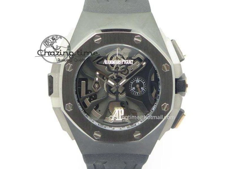 Royal Oak Concept Chrono PVD Black Skeleton Dial On Black Rubber Strap Jap Quartz Sporty 5067